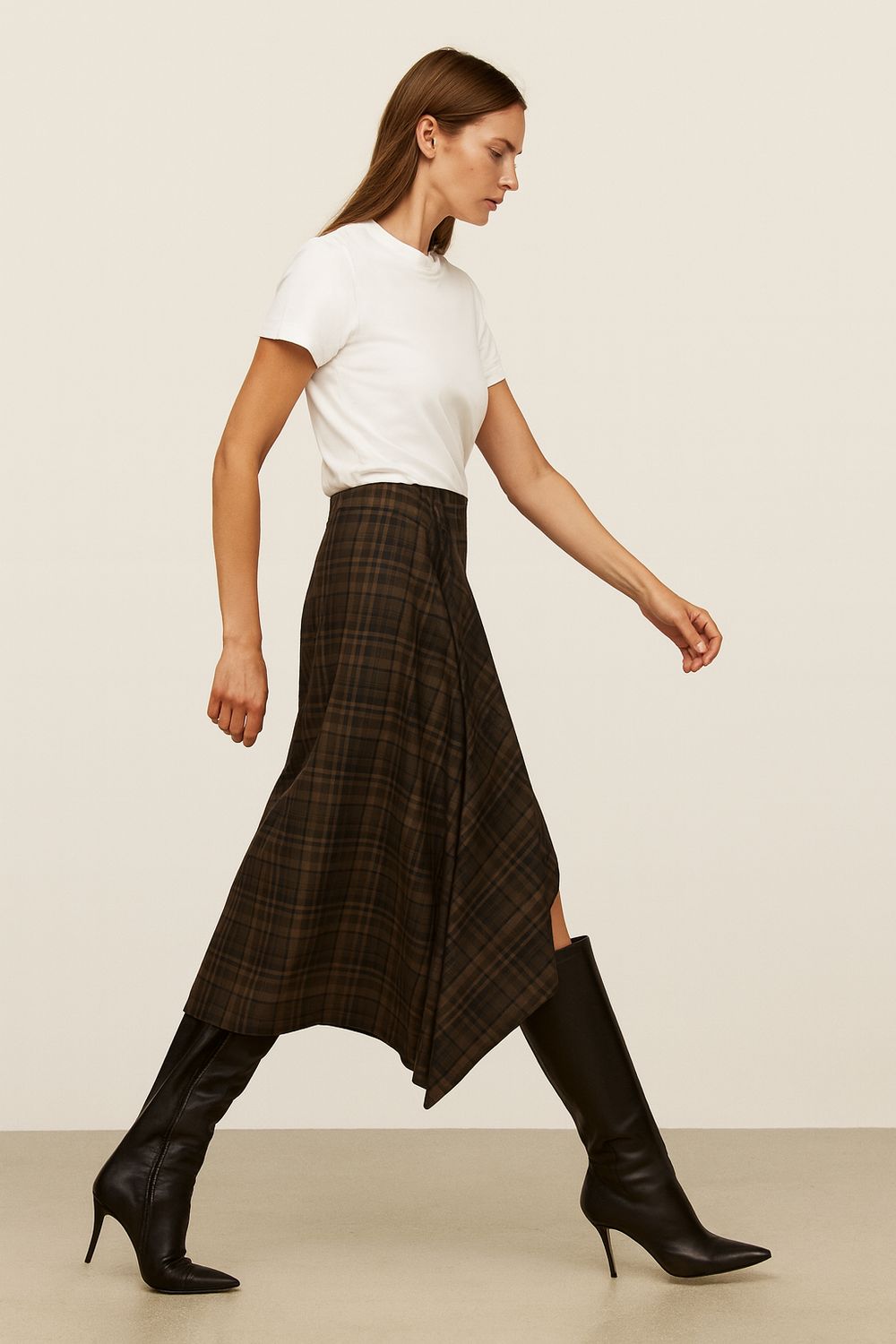 TENSIONE IN - gonna longuette svasata con rouges W25G969 - check moro/nero