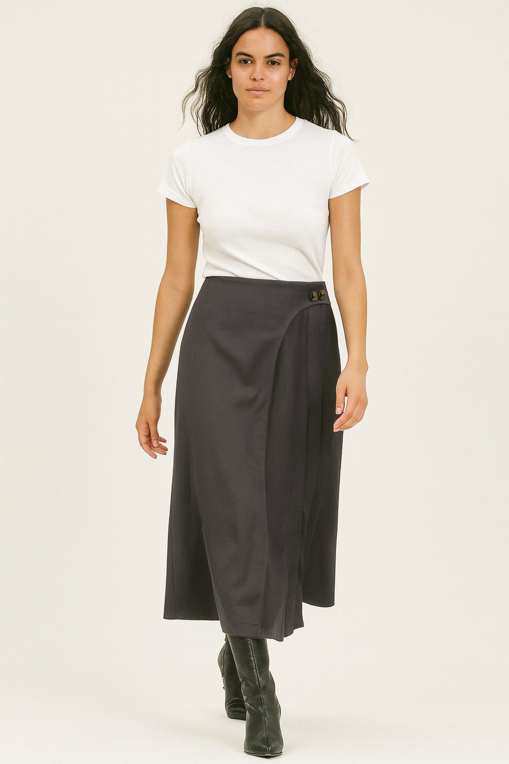 VICOLO - gonna longuette svasata con pieghe TF1767 - moro