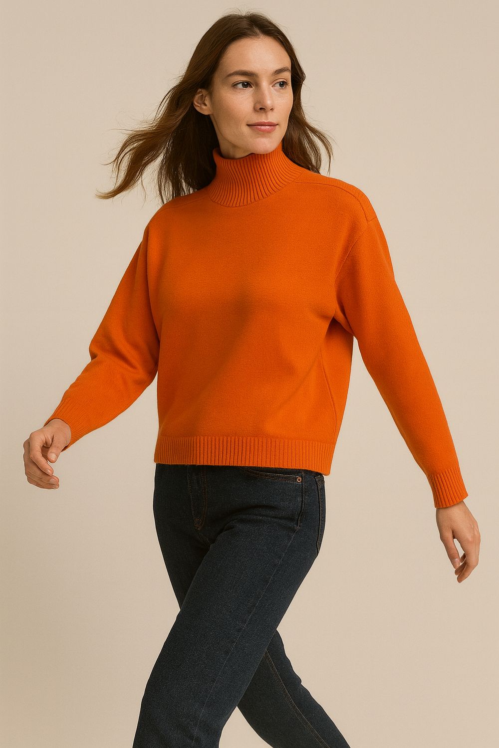 VICOLO - maglia collo vulcano in viscosa a scatoletta 77063F - arancio