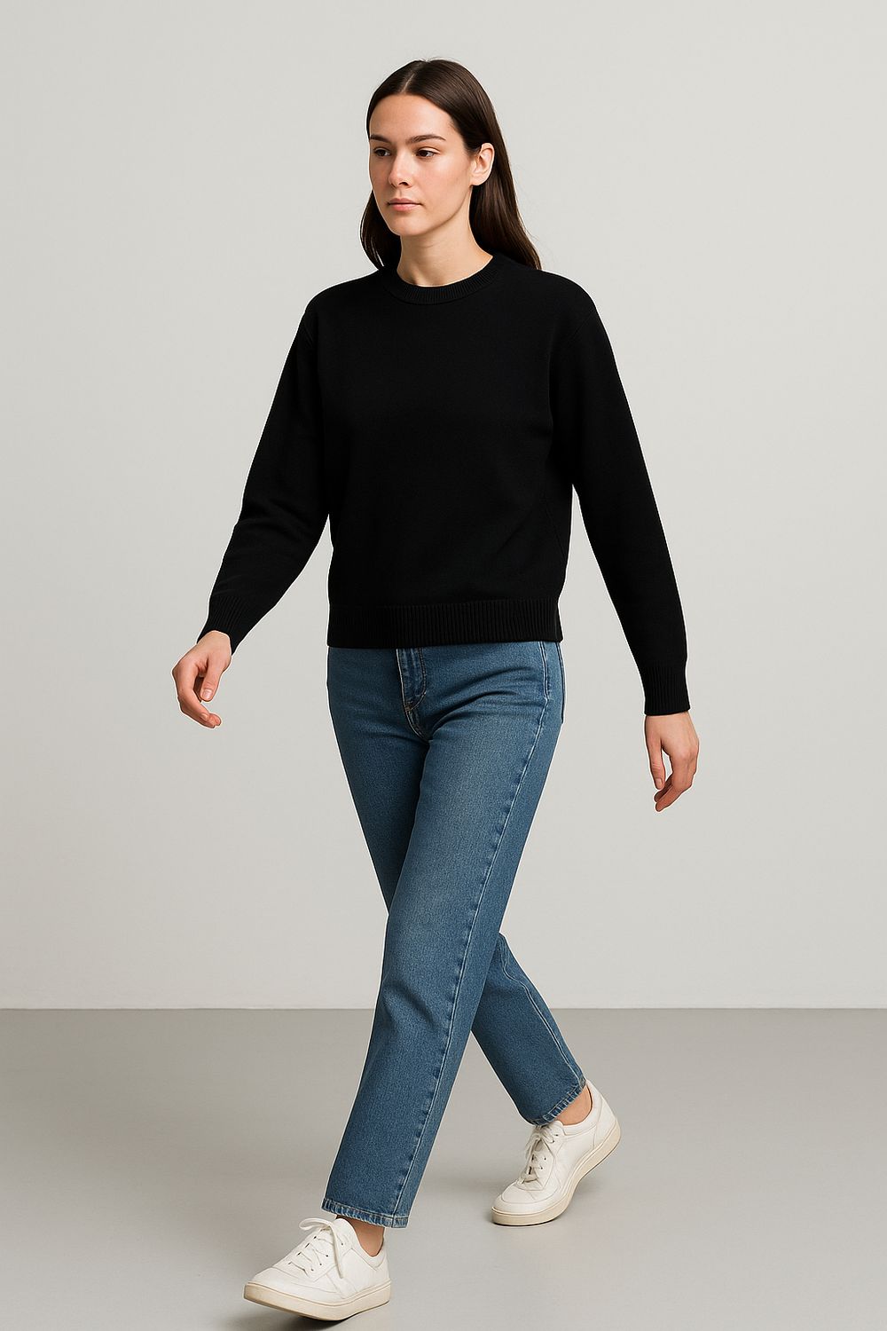 VICOLO - maglia a girocollo in viscosa a scatoletta 77062F - nero