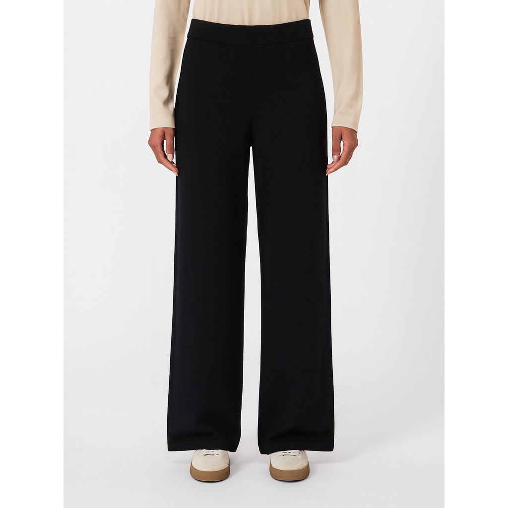Mm MAX MARA - pantalone in pura lana largo sotto - nero