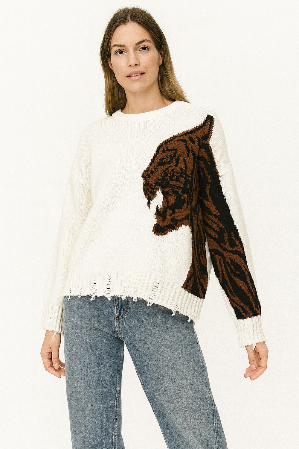 HAVE ONE - maglia girocollo tigre MFP-P152 - pasta/bruciato/moro