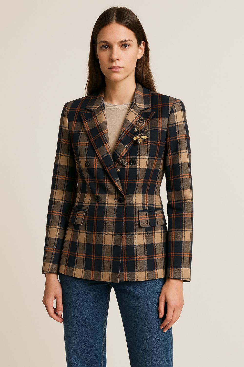 MOTEL - giacca avvitata doppiopetto con spille 26B974 - check