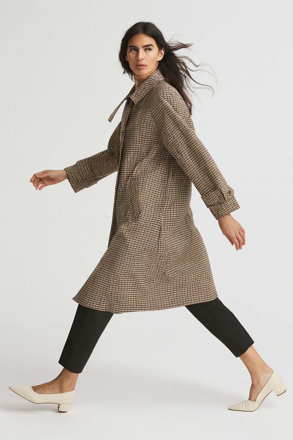 TENSIONE IN - trench check maniche a raglan un petto 26B898 - quadretto