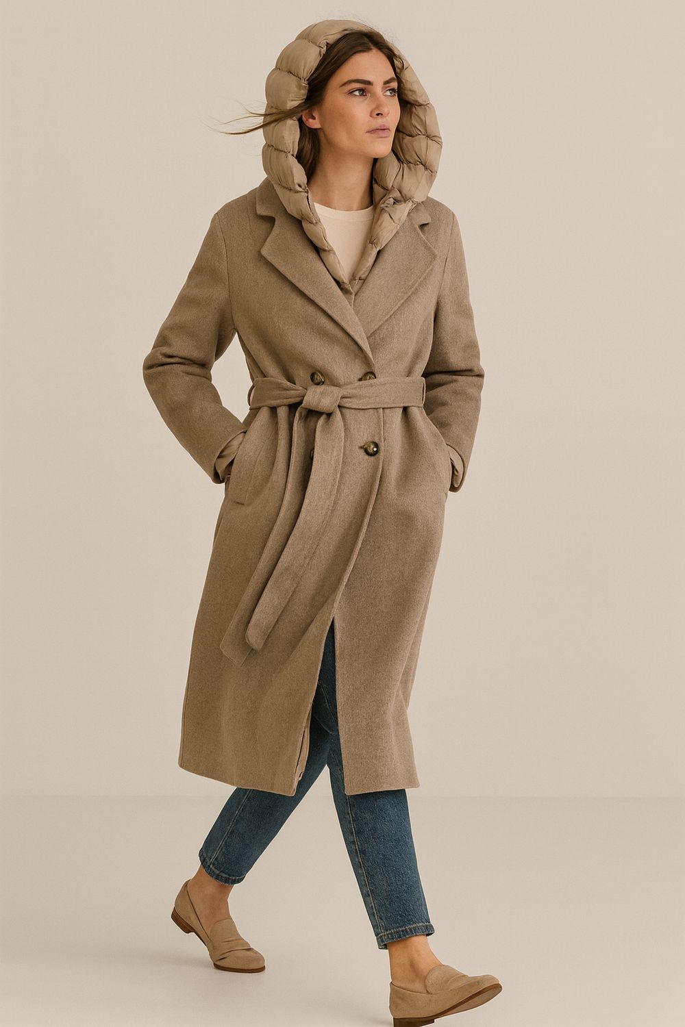 VICOLO - cappotto hand Made con cappuccio rimovibile in piumino sintetico e lana TF0028 - cacha