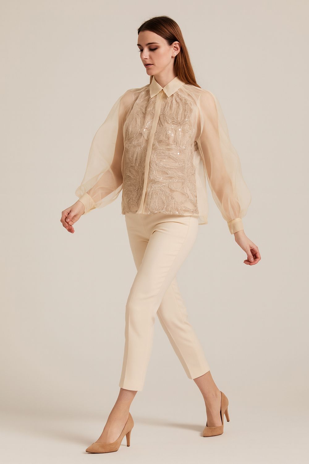 MOTEL - camicia in toulle paillettes e fili di lana W25C028 - panna MOTEL - camicia in toulle paillettes e fili di lana W25C028 - panna