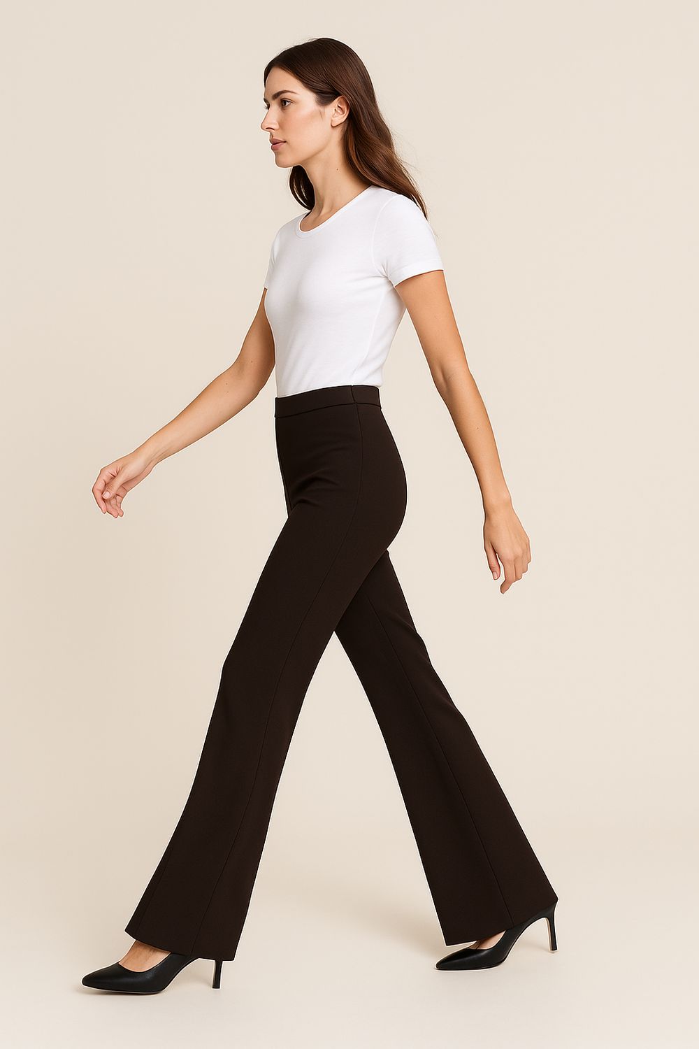 VICOLO - giacca un petto rever in raso avvitata in crepe+pantalone a zampa con cintura in raso TF0304+TF0306 - moro