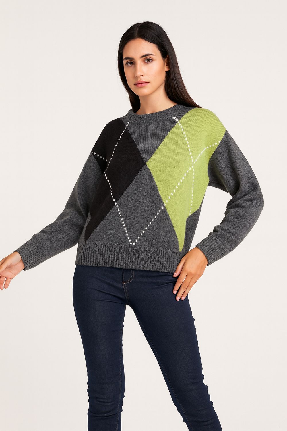 MOTEL - maglia over a rombi W5HMJ69A400 - grigio/lime/moro