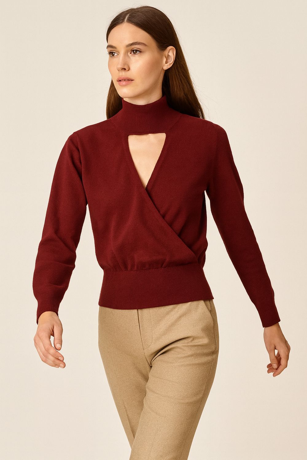 MOTEL - maglia in viscosa incrociata con collo lupetto 25A867 - bordeaux MOTEL - maglia in viscosa incrociata con collo lupetto 25A867 - bordeaux
