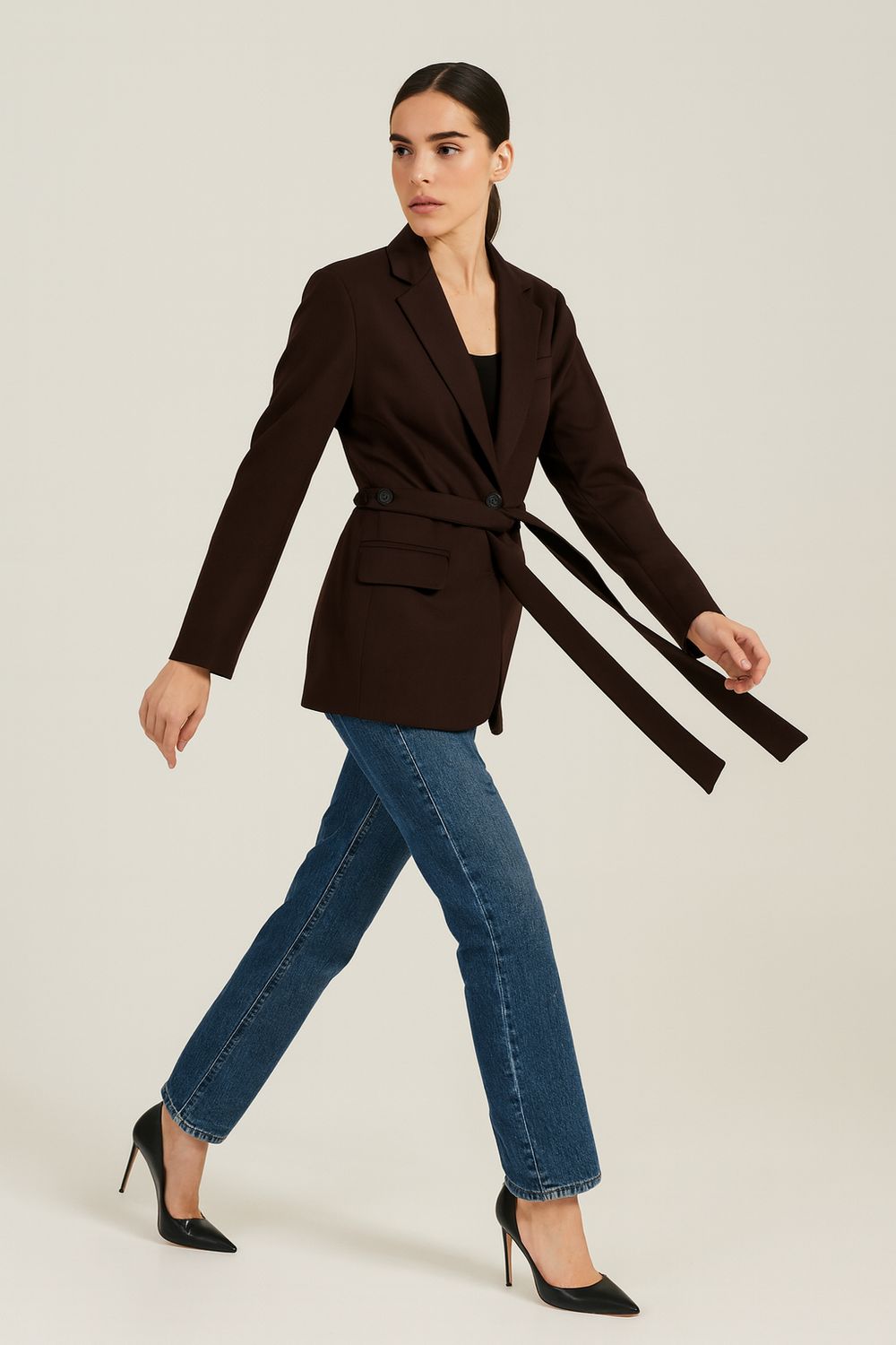 TENSIONE IN - giacca over in panno con cintura rimovibile 26B1363 - moro TENSIONE IN - giacca over in panno con cintura rimovibile 26B1363 - moro