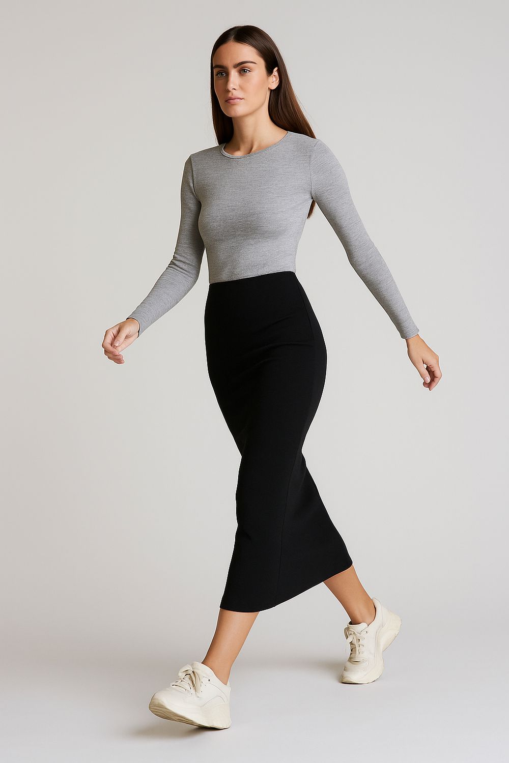 TENSIONE IN - gonna a matita in punto Milano con spacco dietro - nero TENSIONE IN - gonna a matita in punto Milano con spacco dietro - nero