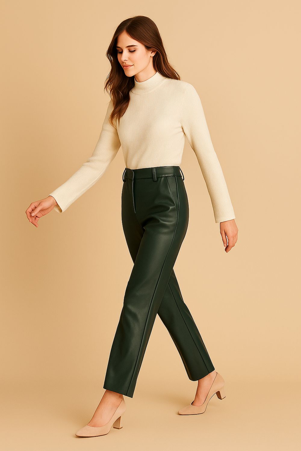 MOTEL - pantalone in ecopelle elasticizzato 222128-25 - verde bosco