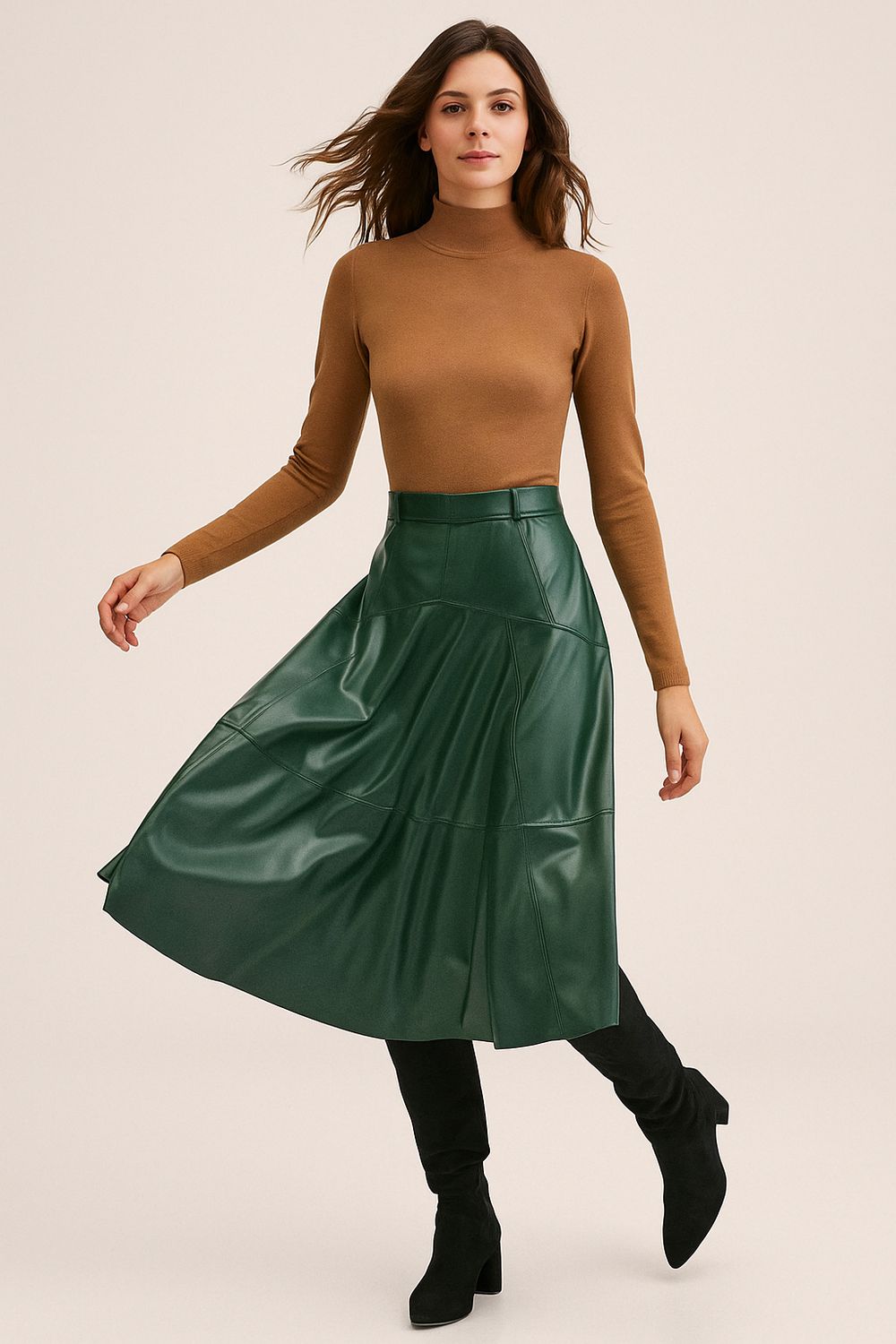 TENSIONE IN - gonna a ruota con baschina a teli in ecopelle N50230ATAI25CAMP - verde bosco