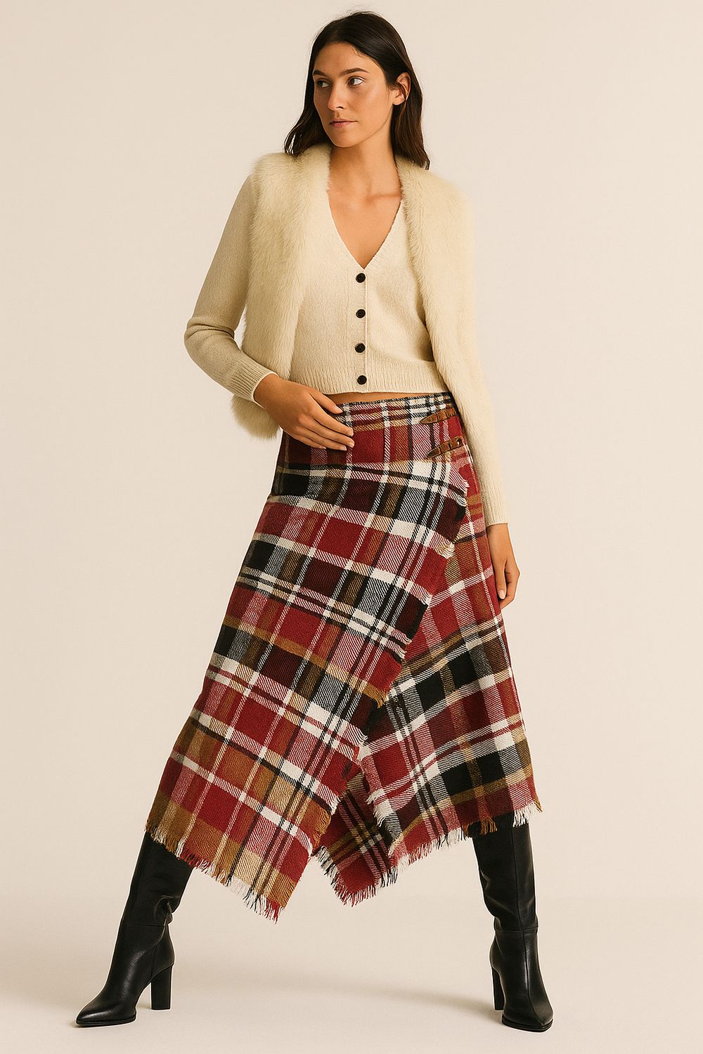 TENSIONE IN - gonna foulard con automatici interni regolabili e cinturini 38027 - bordeaux/camel/nero TENSIONE IN - gonna foulard con automatici interni regolabili e cinturini 38027 - bordeaux/camel/nero