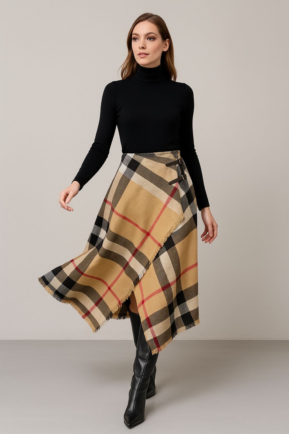 TENSIONE IN - gonna foulard con automatici interni regolabili e cinturini 38027 - camel/nero/panna