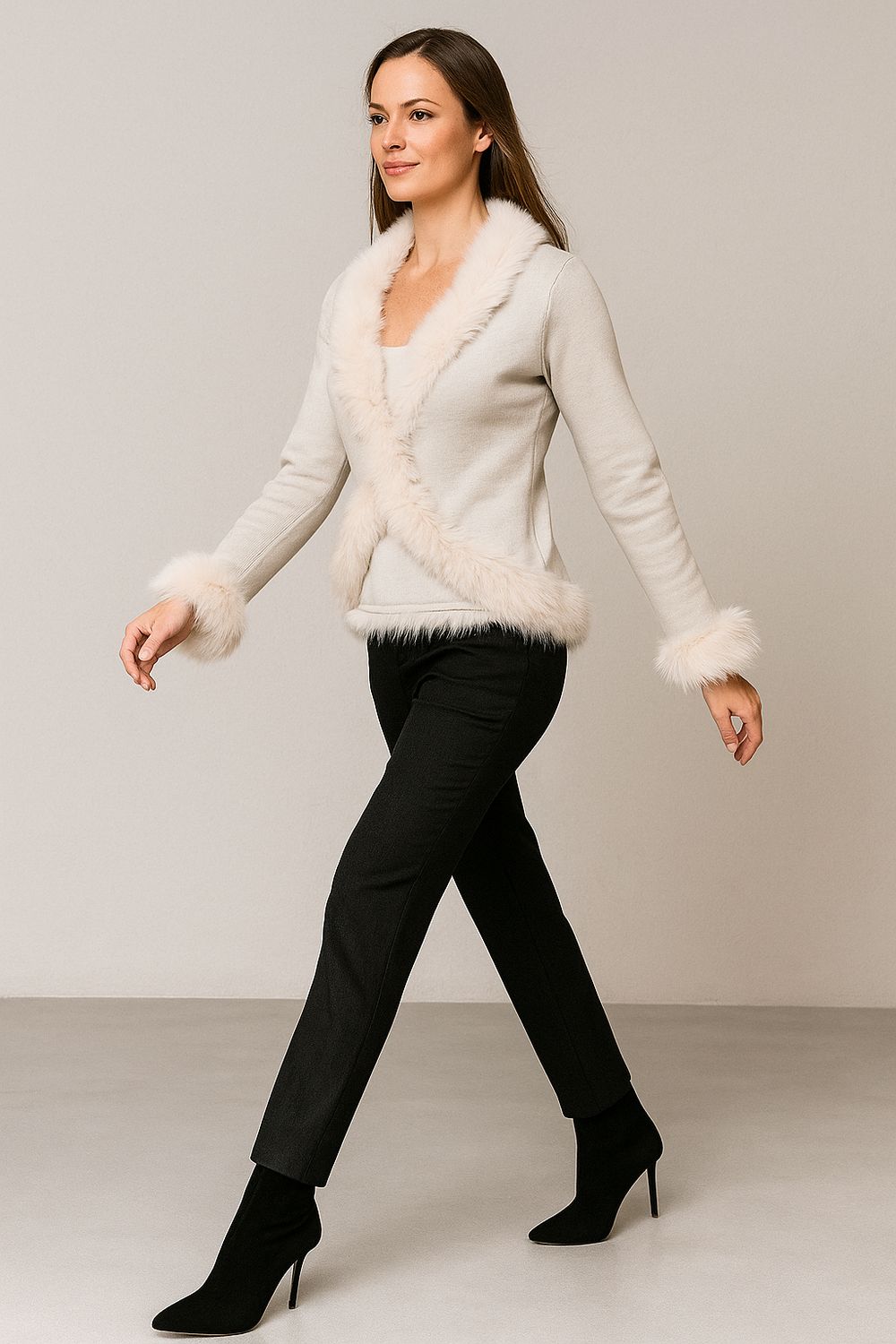 MOTEL - giacca in maglia con bordi in pelliccia ecologica FE3115 - gesso MOTEL - giacca in maglia con bordi in pelliccia ecologica FE3115 - gesso