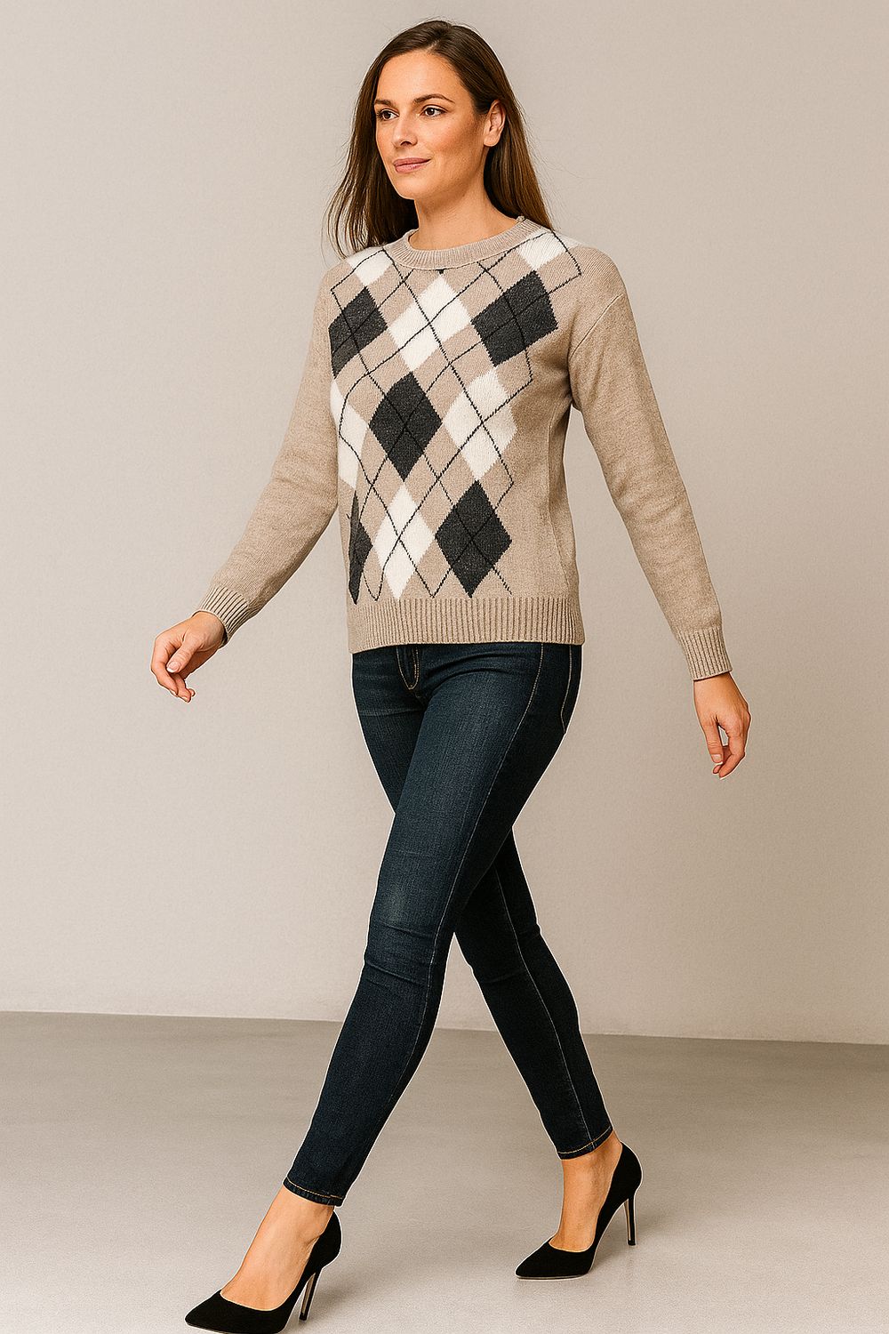 MOTEL - maglia a girocollo a rombi D822012 - beige MOTEL - maglia a girocollo a rombi D822012 - beige