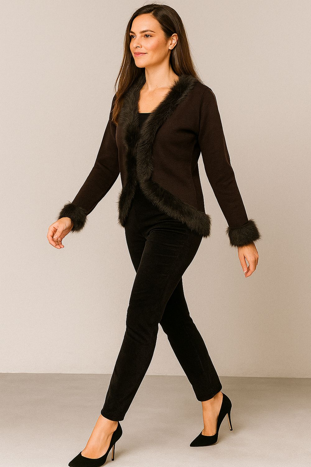 MOTEL - giacca in maglia con bordi in pelliccia ecologica FE3115 - marrone MOTEL - giacca in maglia con bordi in pelliccia ecologica FE3115 - marrone