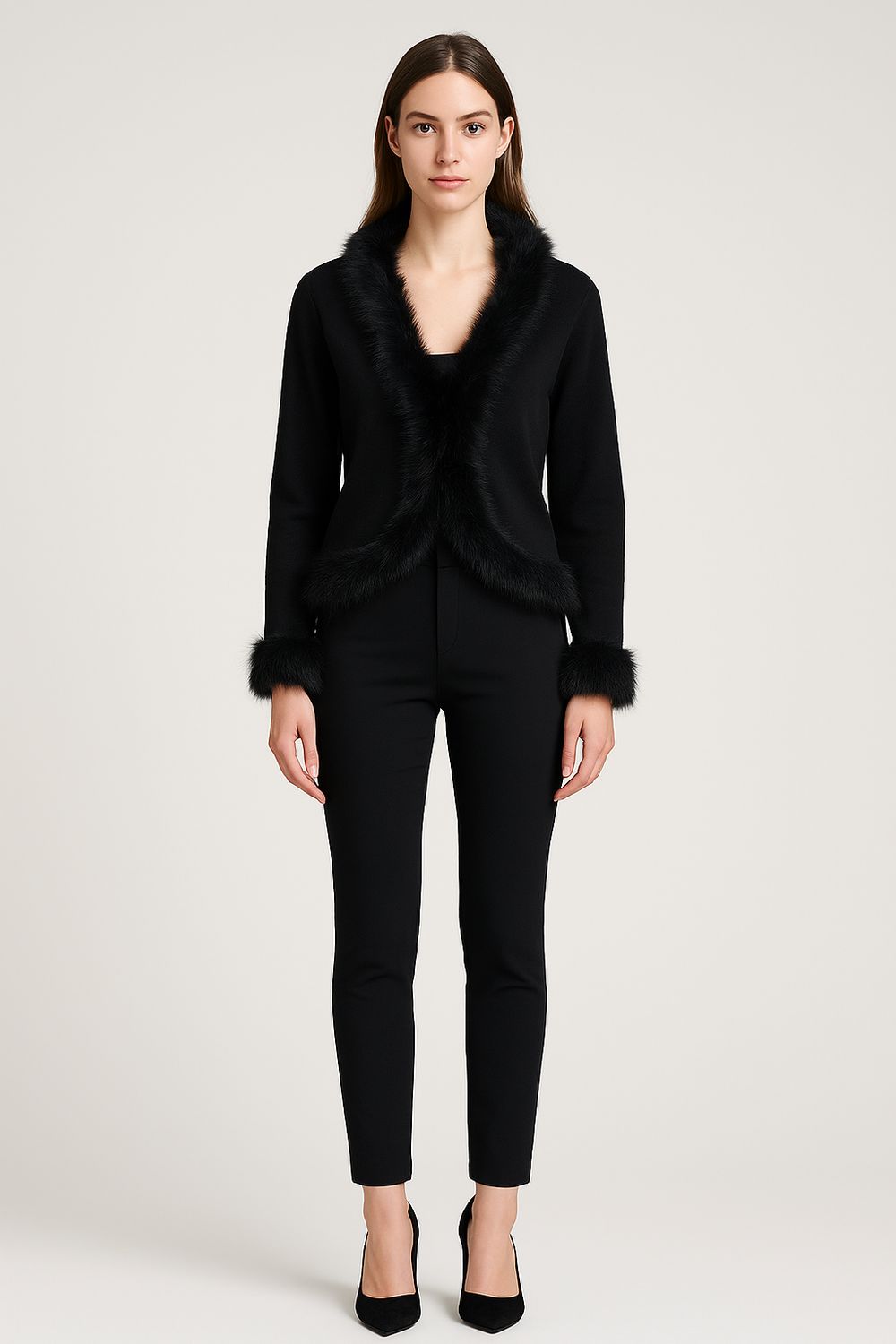 MOTEL - giacca in maglia con bordi in pelliccia ecologica FE3115 - nero MOTEL - giacca in maglia con bordi in pelliccia ecologica FE3115 - nero