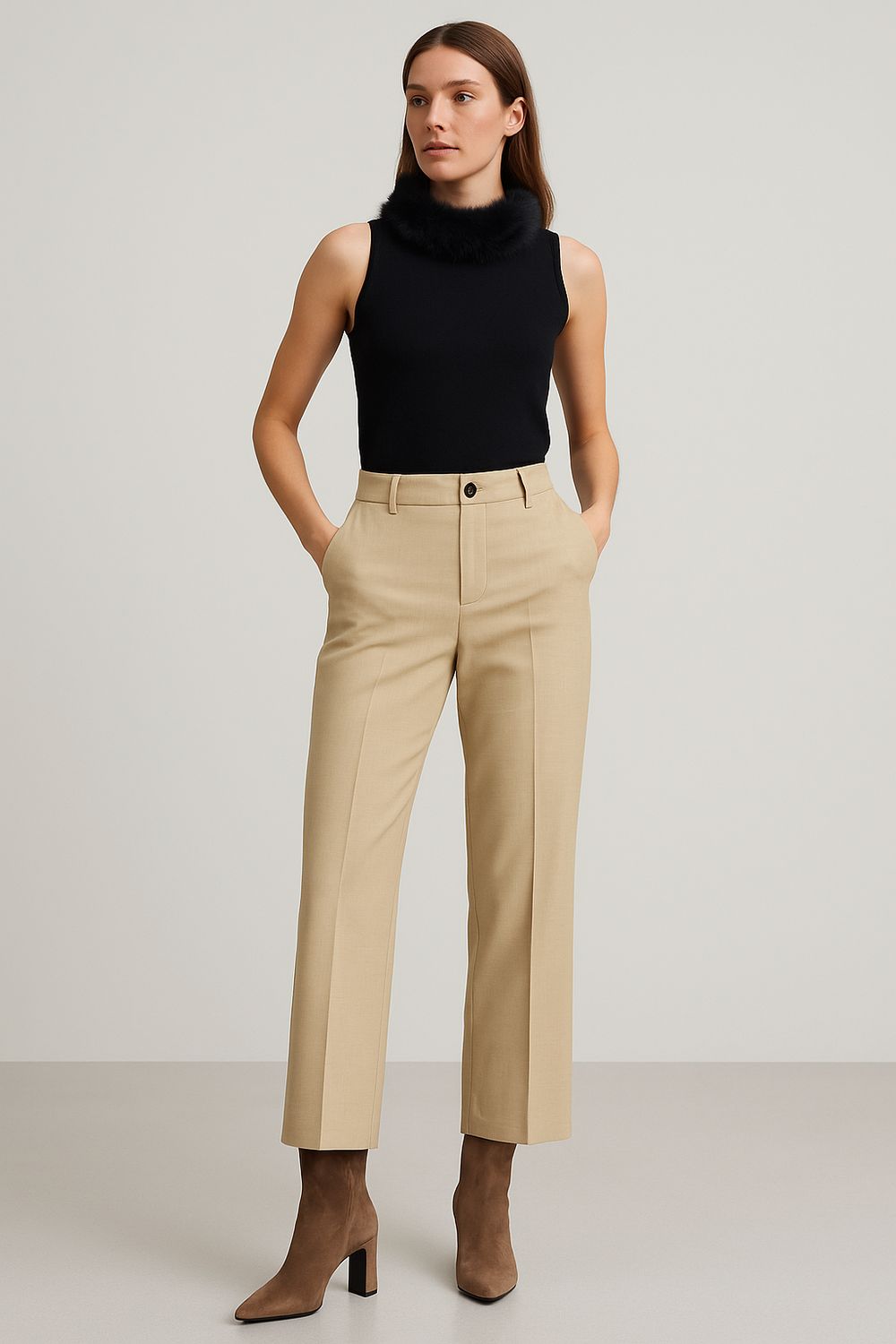 TENSIONE IN - pantalone palazzo 26P1419 - panna