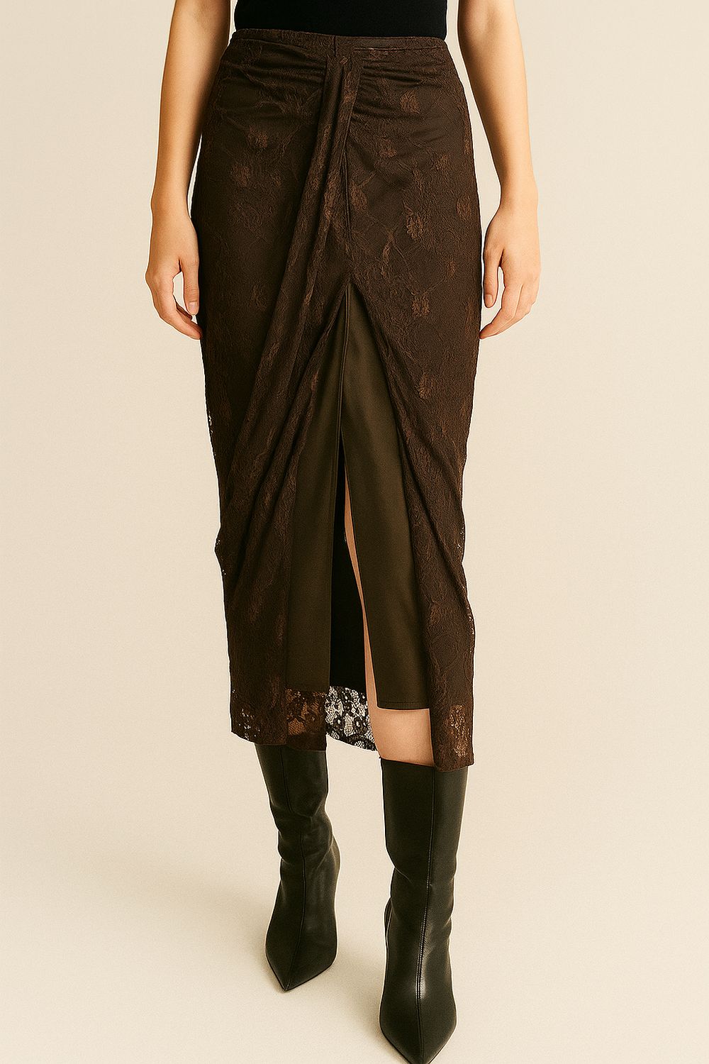 TENSIONE IN - gonna nodo in pizzo FW250027 - moro TENSIONE IN - gonna nodo in pizzo FW250027 - moro