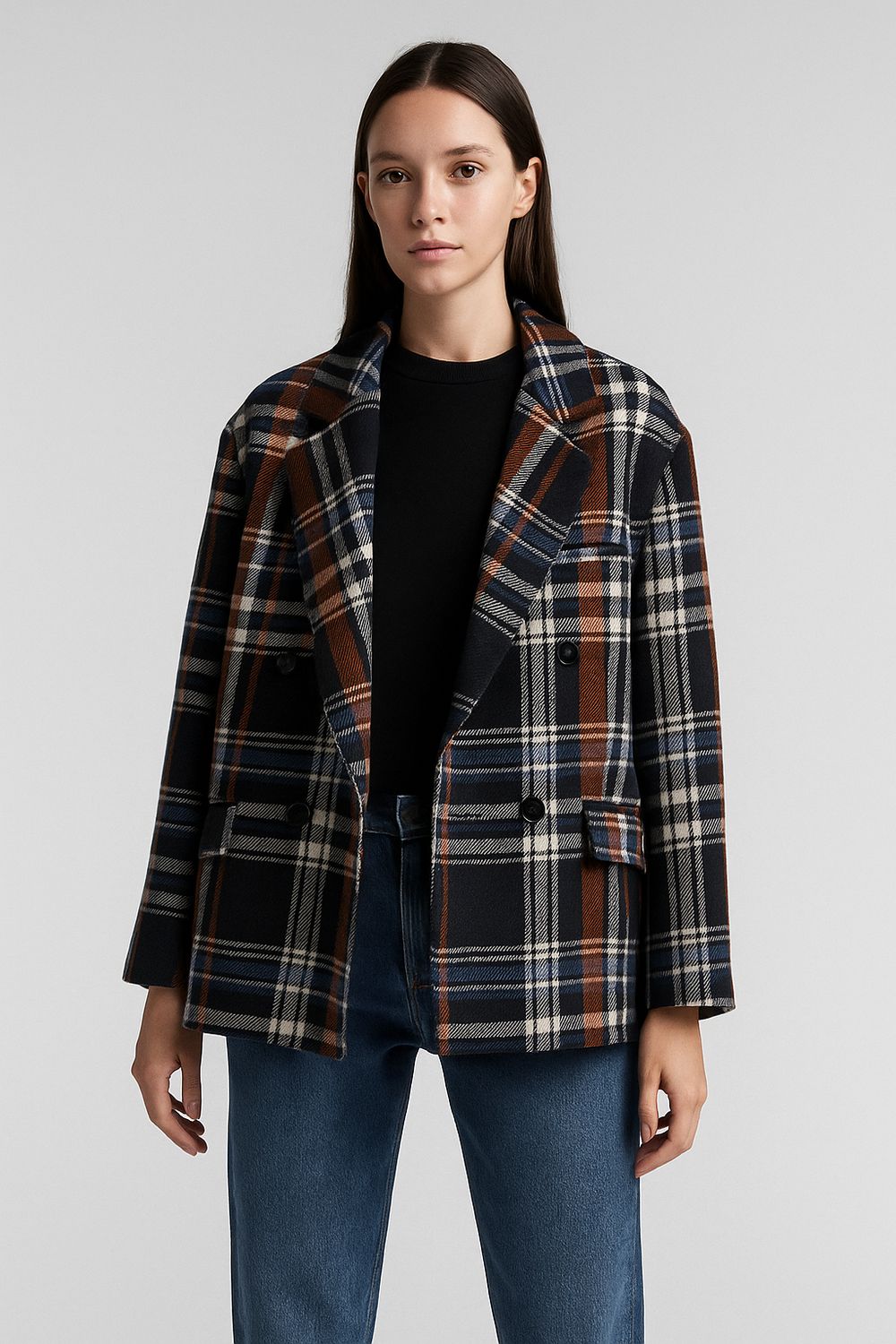 TENSIONE IN - giacca over a ovetto 26B1407 quadri - moro/coccio/blu TENSIONE IN - giacca over a ovetto 26B1407 quadri - moro/coccio/blu