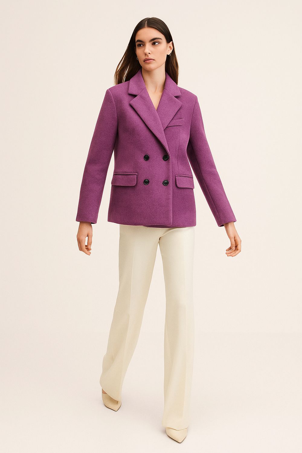 MOTEL - giacca cappotto corta in panno doppio petto avvitata 26b1444 - Viola