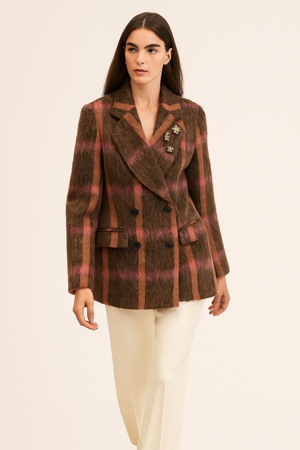 MOTEL - giacca cappotto doppio petto avvitata 26B1437 - moro