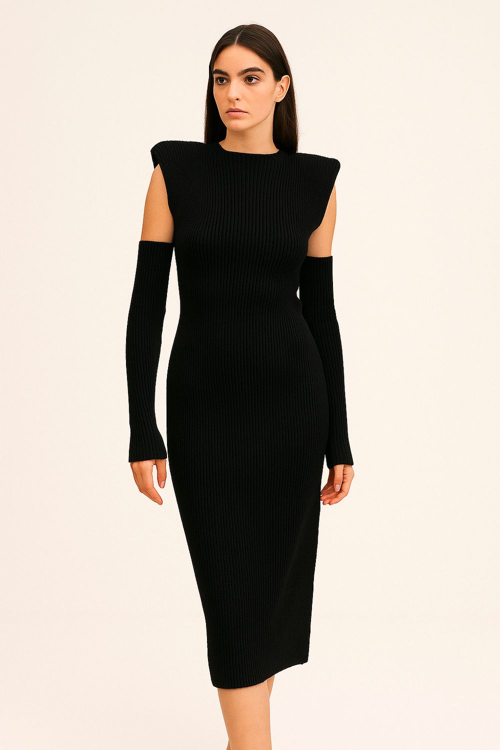 VICOLO - abito in maglia con spalline con manicotti 77331F - nero VICOLO - abito in maglia con spalline con manicotti 77331F - nero