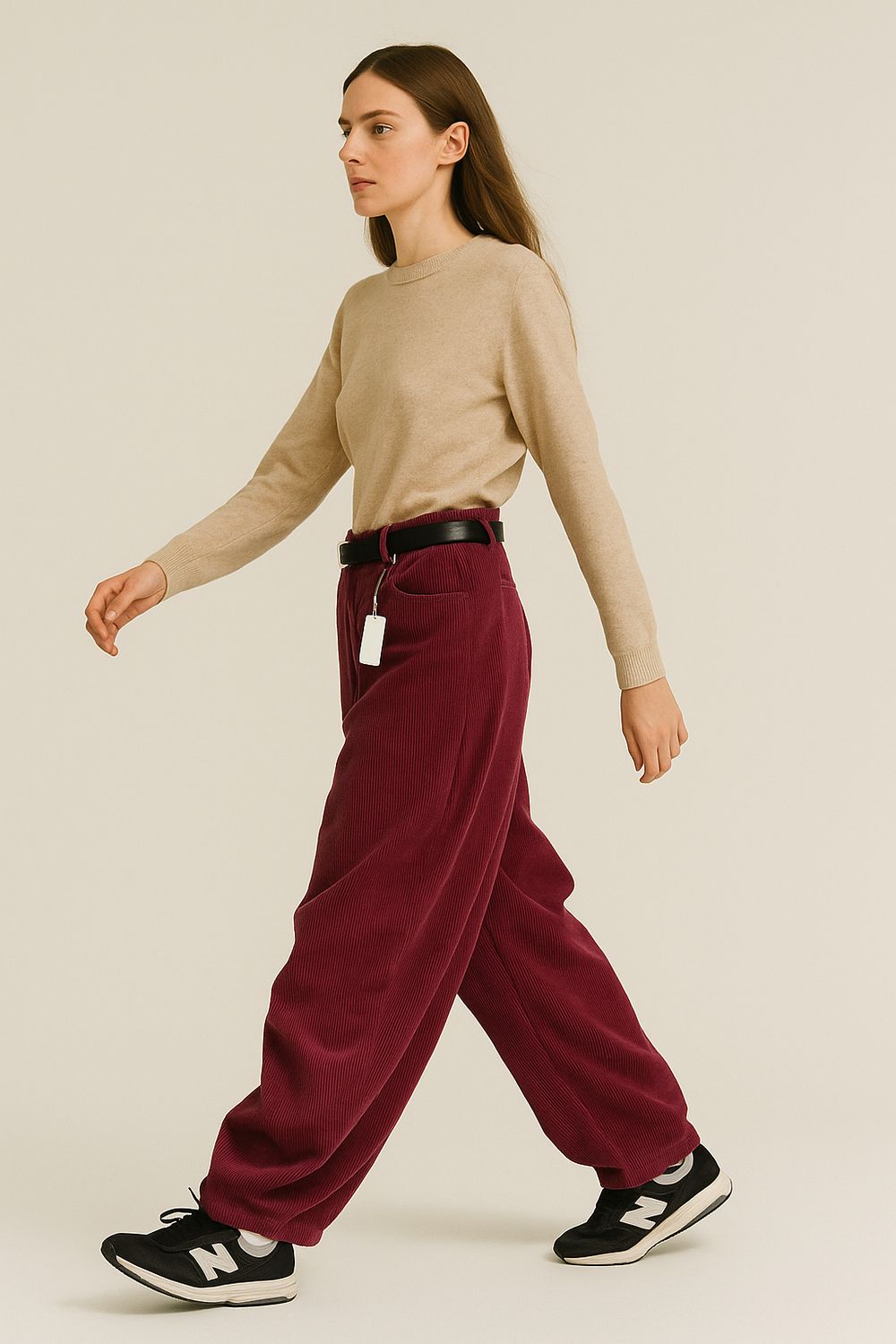 VICOLO - pantalone a ovetto in velluto a righe TF2015 - bordeaux