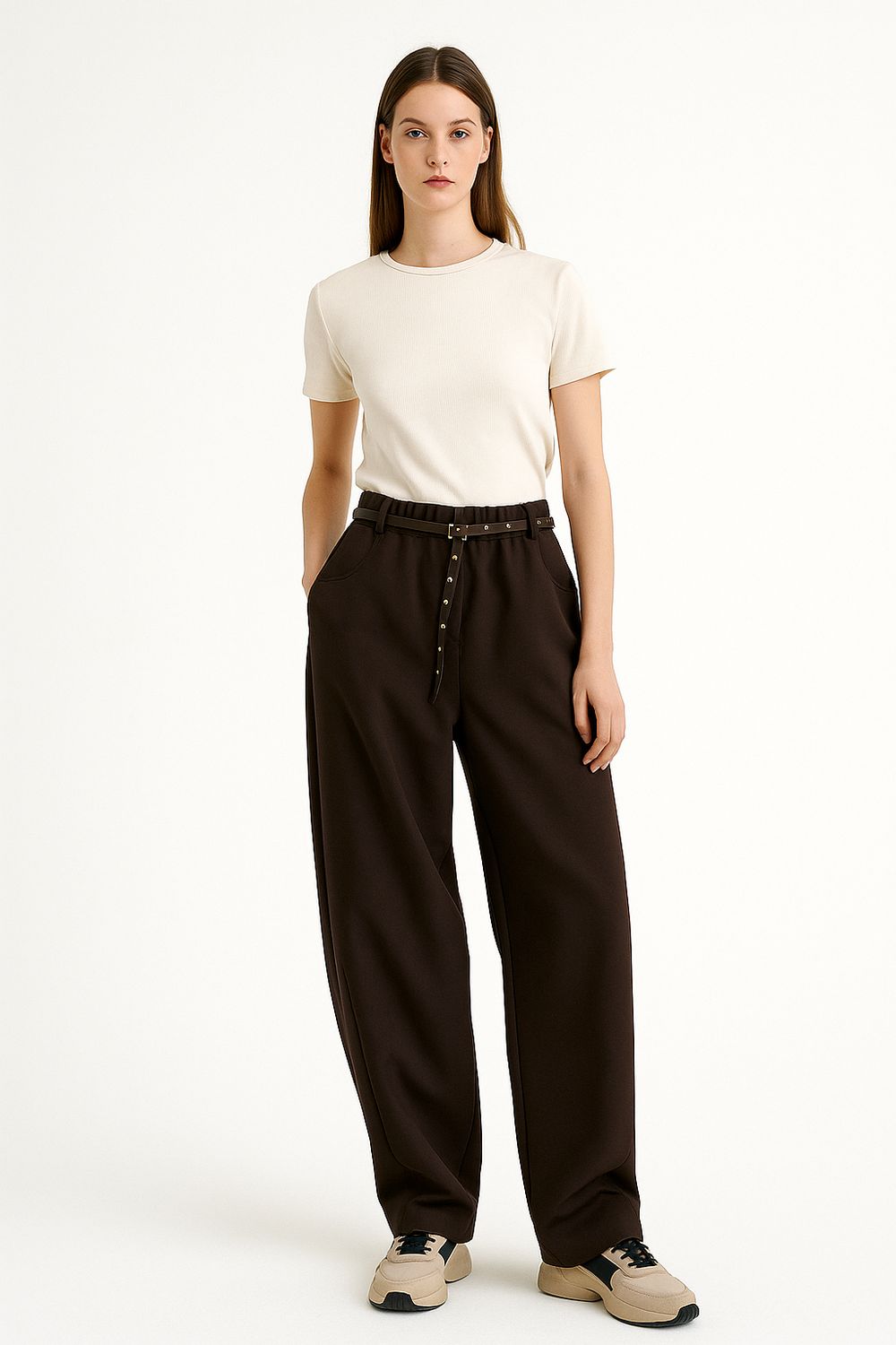 Motel - Pantalone a banana W25P981 - Cioccolato