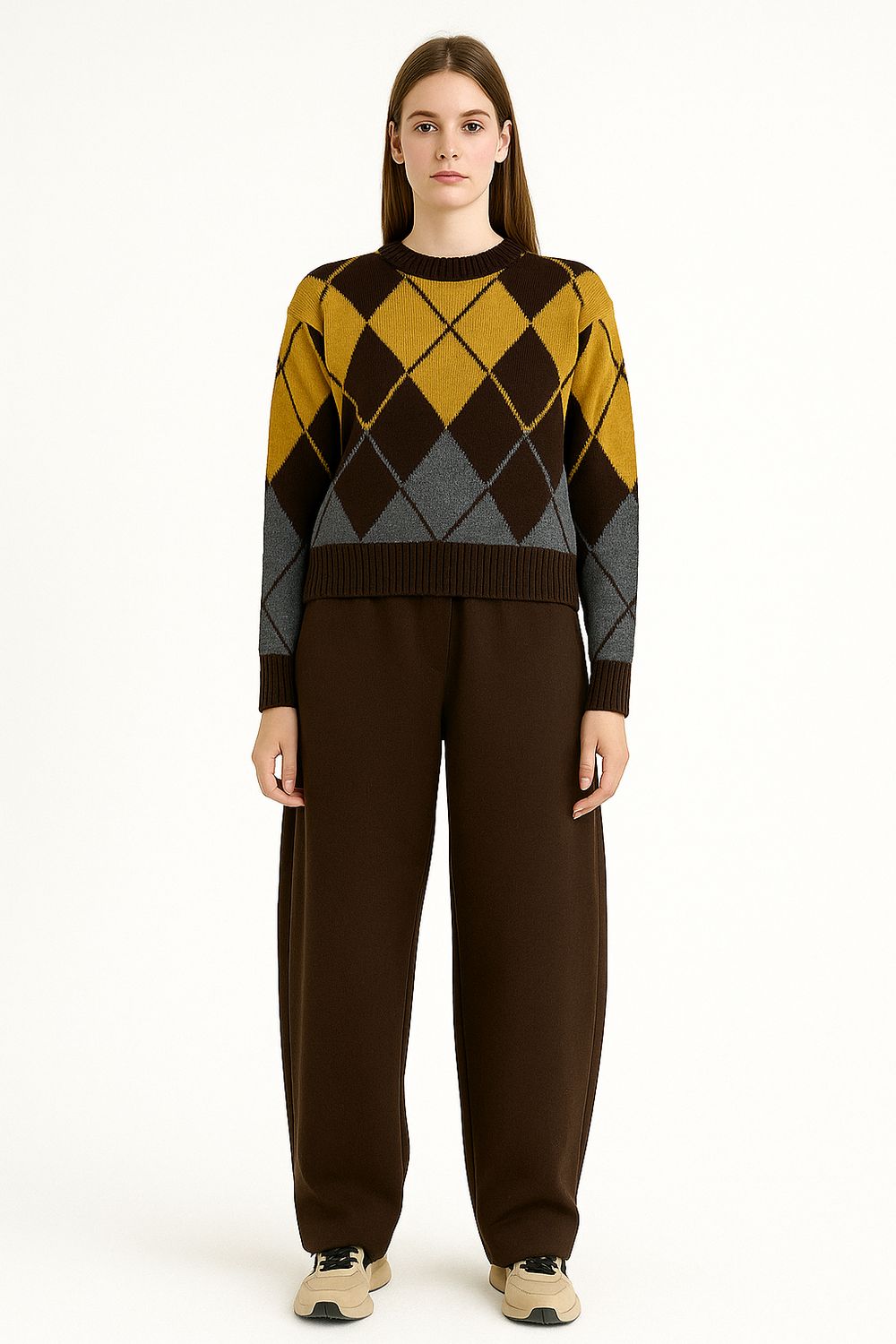 Motel - Maglia a rombi W5HMJ89A373 - Moro/Giallo/Grigio