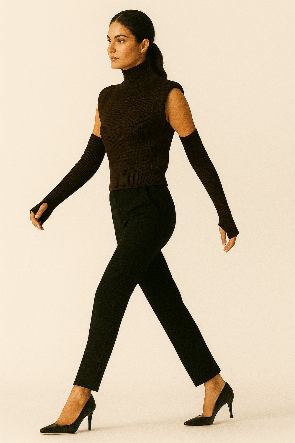 VICOLO - maglia con spalline e manicotti 77332F - moro