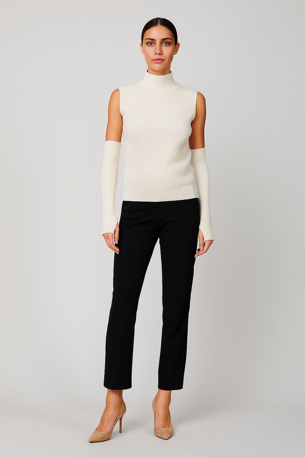 VICOLO - maglia con spalline e manicotti 77332F - panna