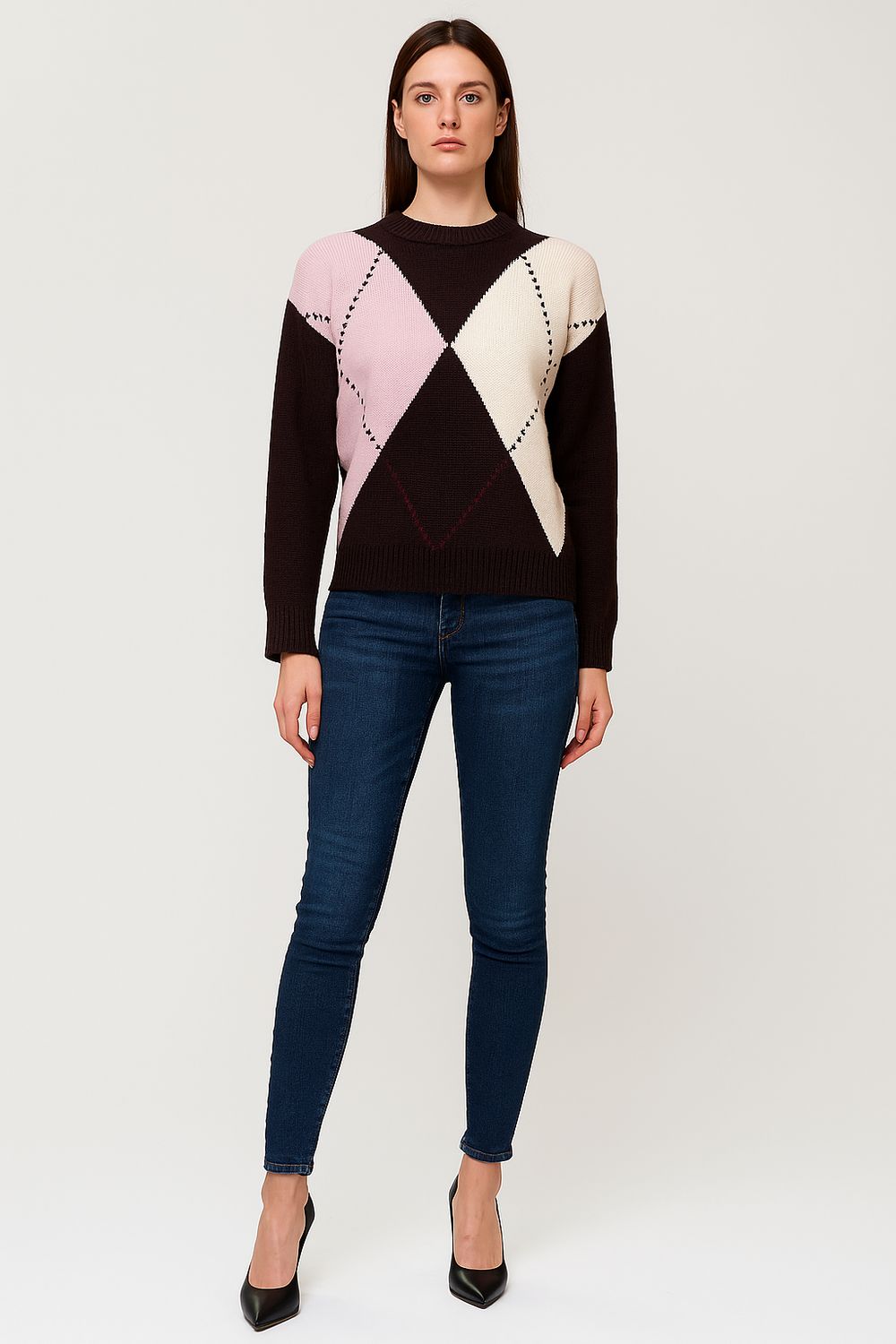 MOTEL - maglia over a rombi a girocollo W5HMJ69A400 - moro/rosa/panna/bordeaux