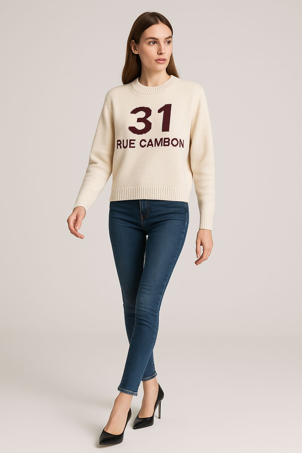 TENSIONE IN - maglia over girocollo 31 rue cambon W5HMJ82A400 - panna/bordeaux