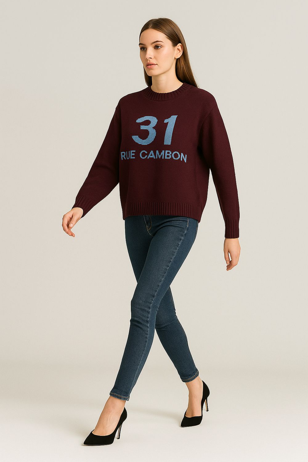 TENSIONE IN - maglia over girocollo 31 rue cambon W5HMJ82A400 - bordeaux/azzurro