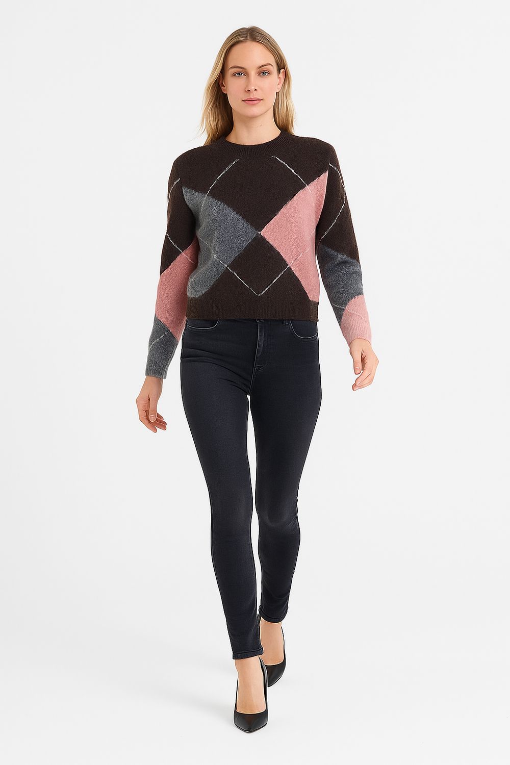 Motel - Maglia a rombi W5HMJ89A373 - moro/grigio/rosa