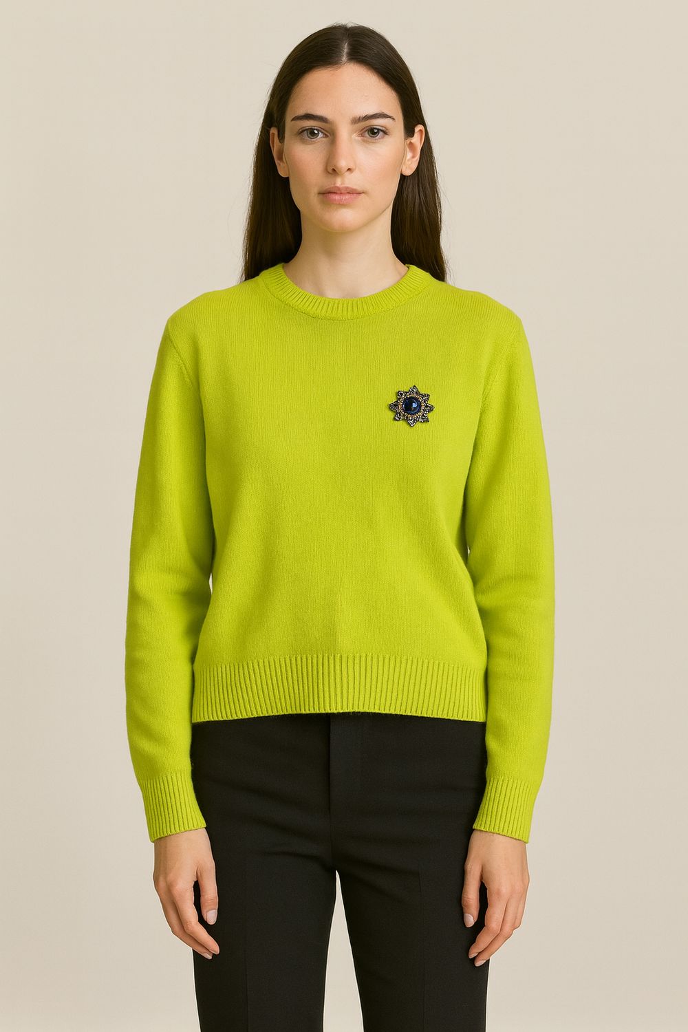 MOTEL - maglia girocollo morbida con spalline e spilla D80965- lime MOTEL - maglia girocollo morbida con spalline e spilla D80965- lime