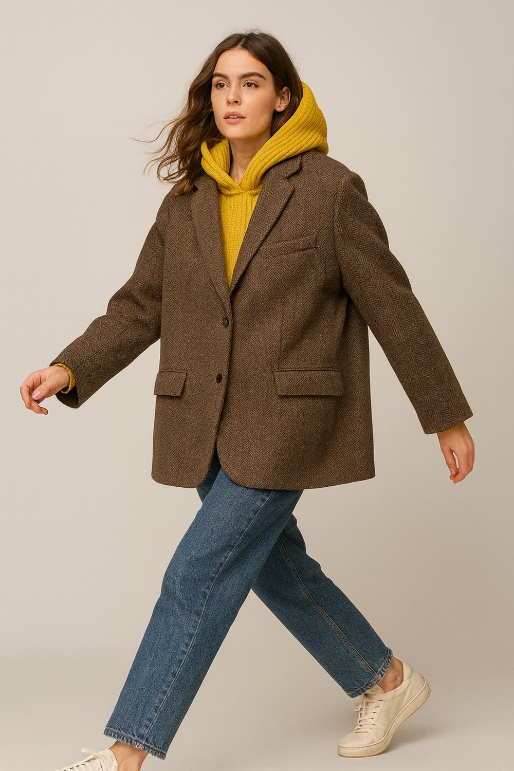 VICOLO - Giacca spigata con cappuccio in maglia rimovibile TF2004 - moro/ocra VICOLO - Giacca spigata con cappuccio in maglia rimovibile TF2004 - moro/ocra