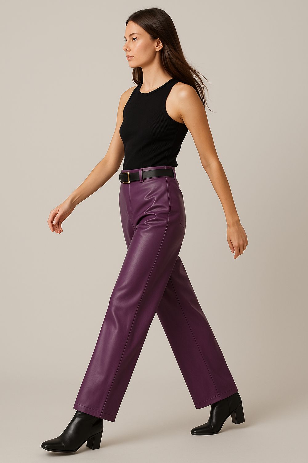 MOTEL - Pantalone a palazzo in ecopelle (elastico dietro) 26P1331- Viola