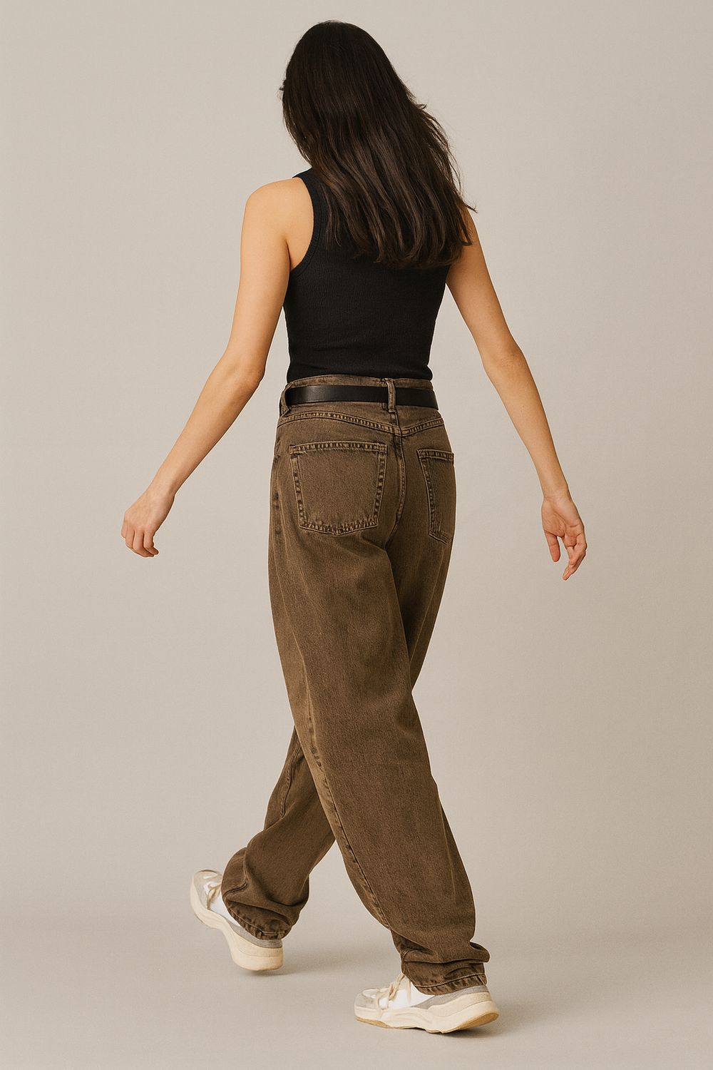 MOTEL - Jeans Baloon scolorito con cuciture davanti e cintura GREY-654P - Marrone