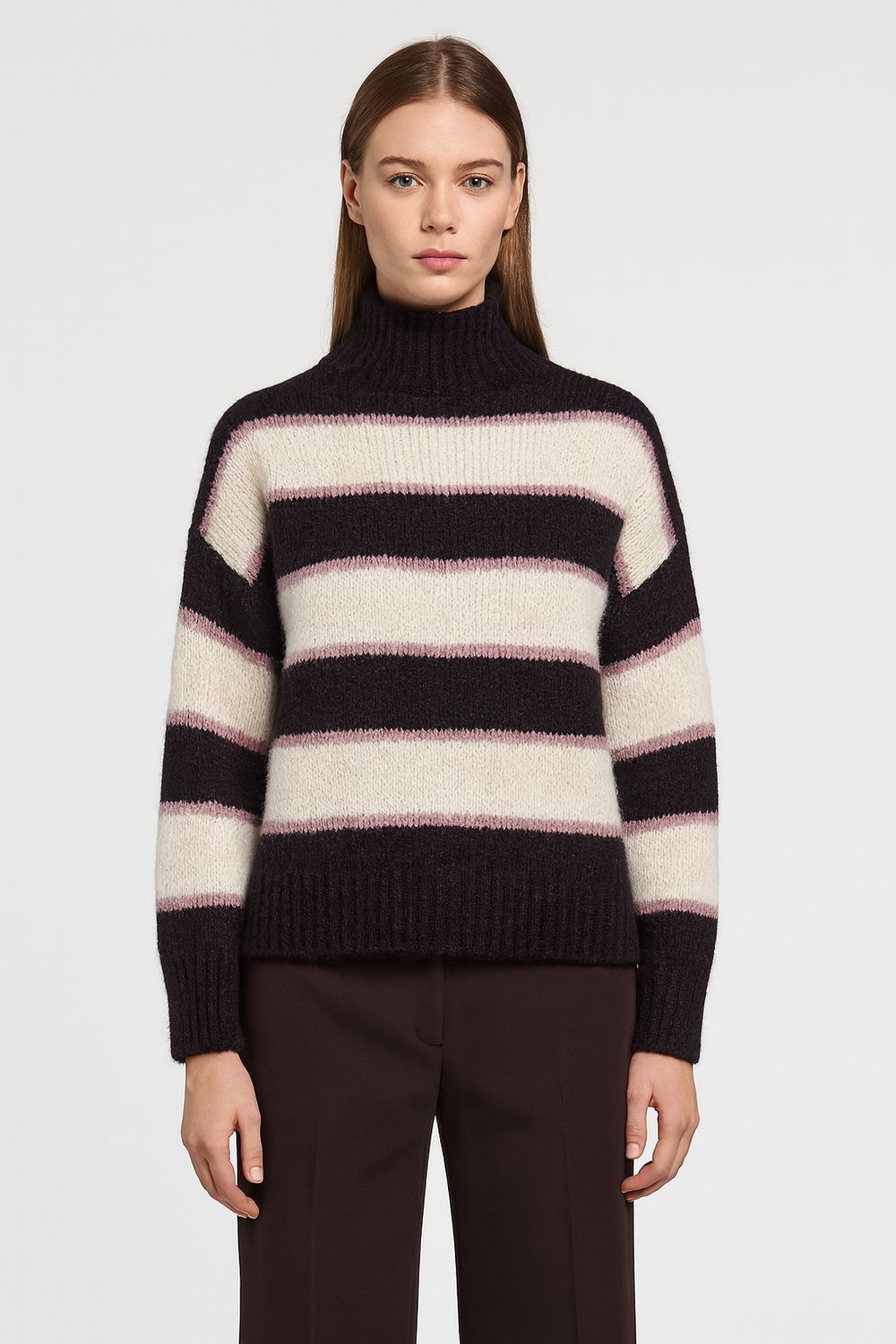 TENSIONE IN - Maglia lupetto a righe a scatoletta -