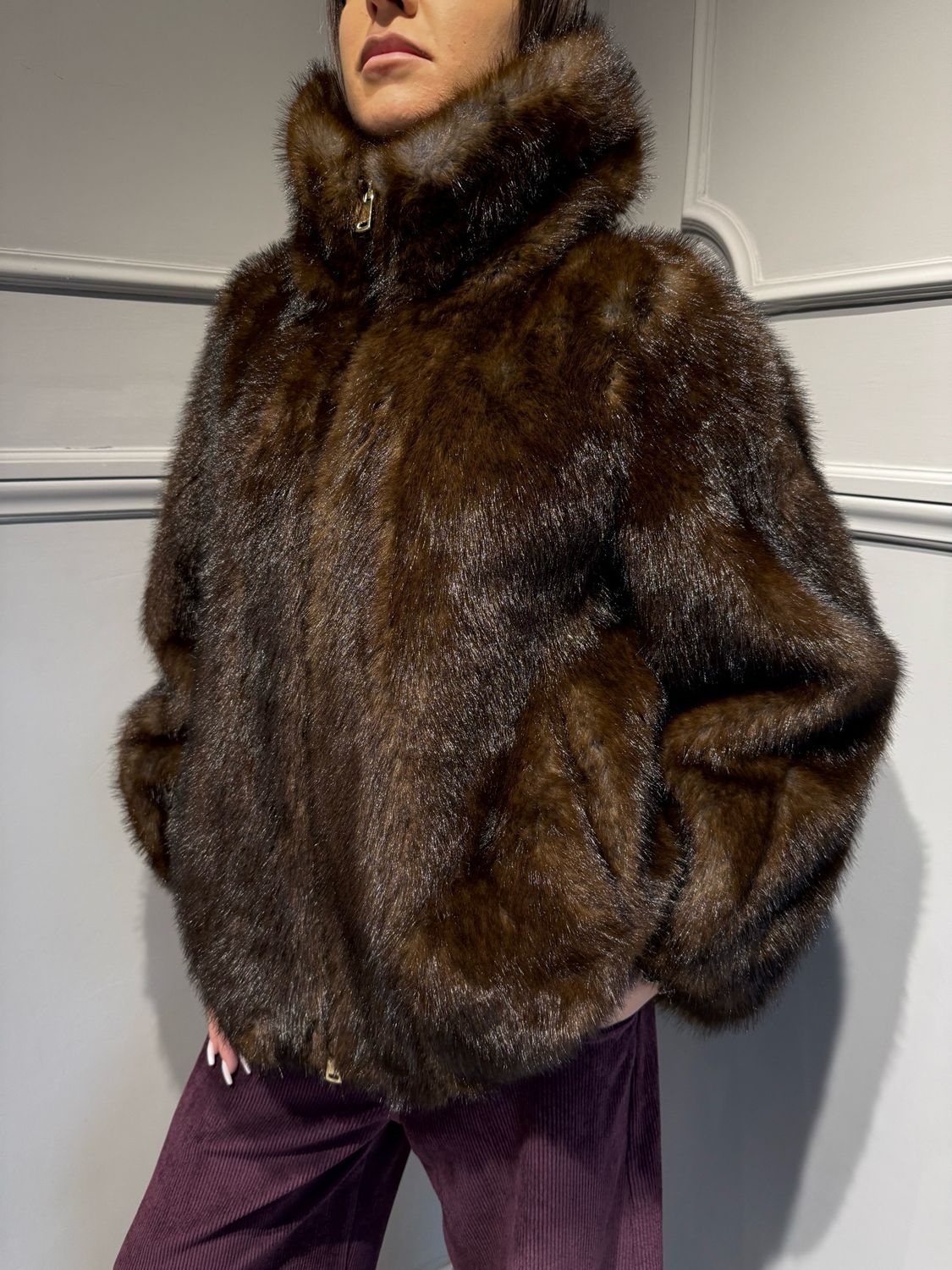 TENSIONE IN - giubbotto in pelliccia ecologica abbombata GP1259163VOLO variante unica