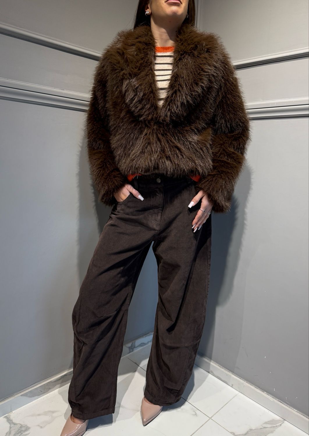 Have One - Giacca corta in pelliccia ecologica Moro - 25098