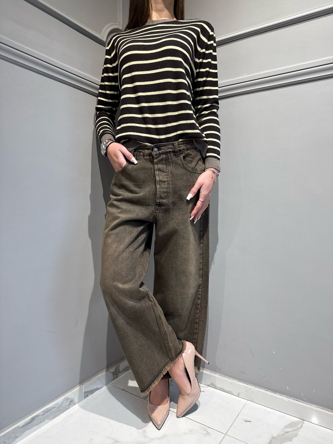 MOTEL - jeans sfumato crop W25P741 moro