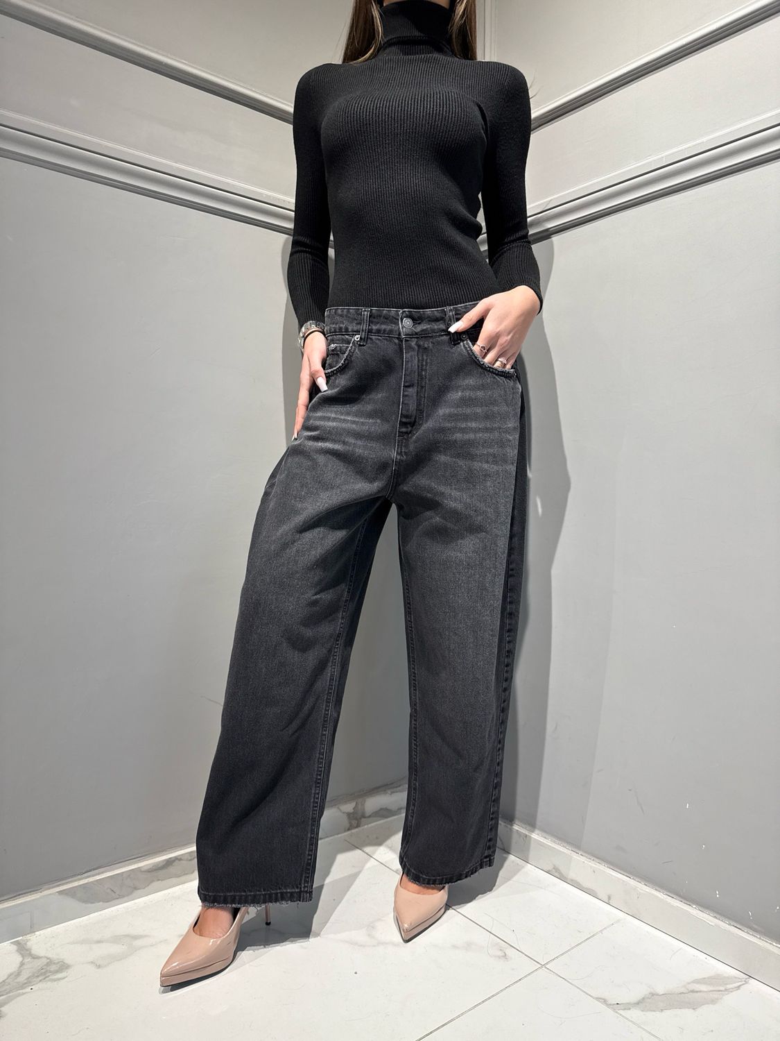 Tensione In Jeans SIA 657P sfumato morbido over nero