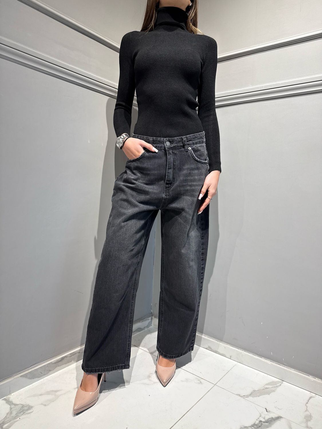 Tensione In Jeans SIA 657P sfumato morbido over nero