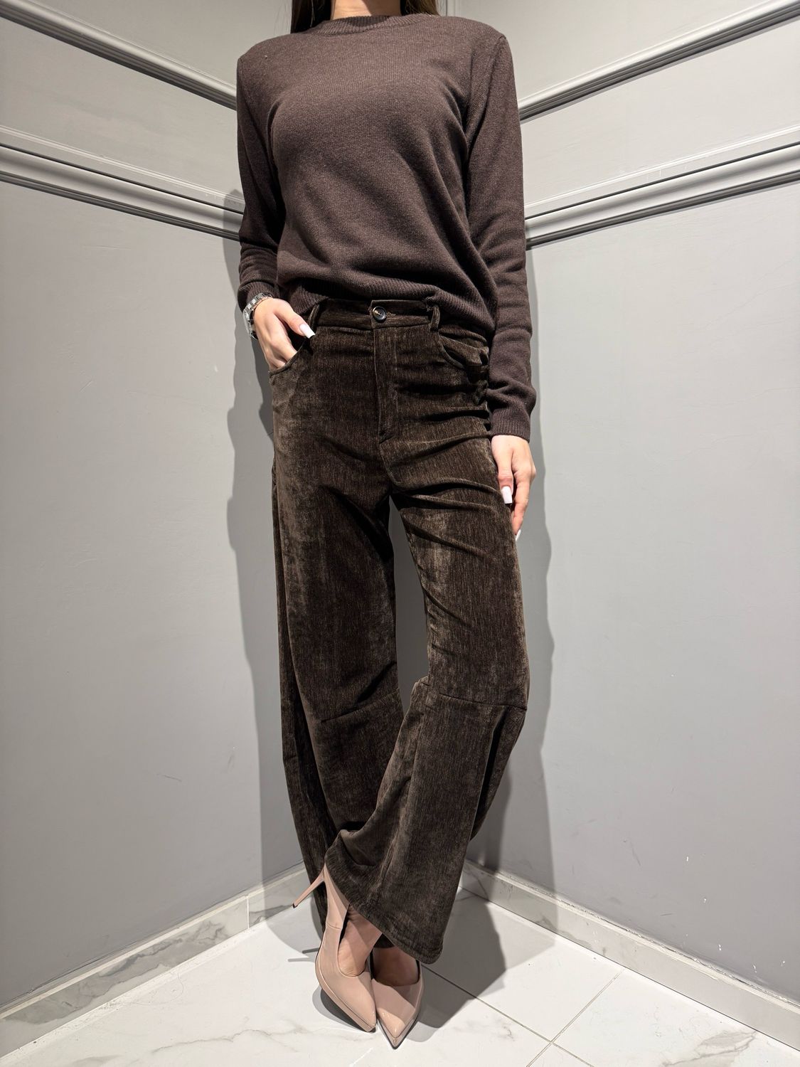 TENSIONE IN - maglia in lana a girocollo con spalline D81026/APP5 moro