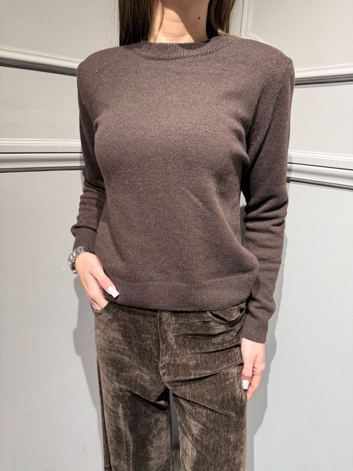 TENSIONE IN - maglia in lana a girocollo con spalline D81026/APP5 moro